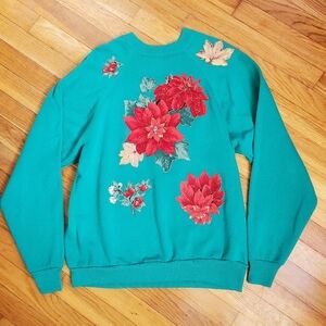 Vintage‎ Tultex floral crewneck sweater size large Christmas winter grandmacore